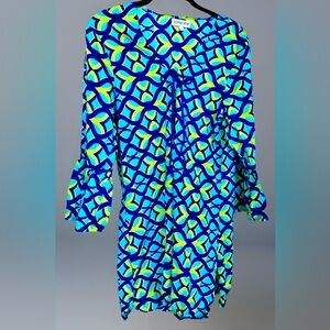 Buckhead Betties V-Neck 3/4 Length Bell Sleeve Cotton Cover-Up Blue/Green Large